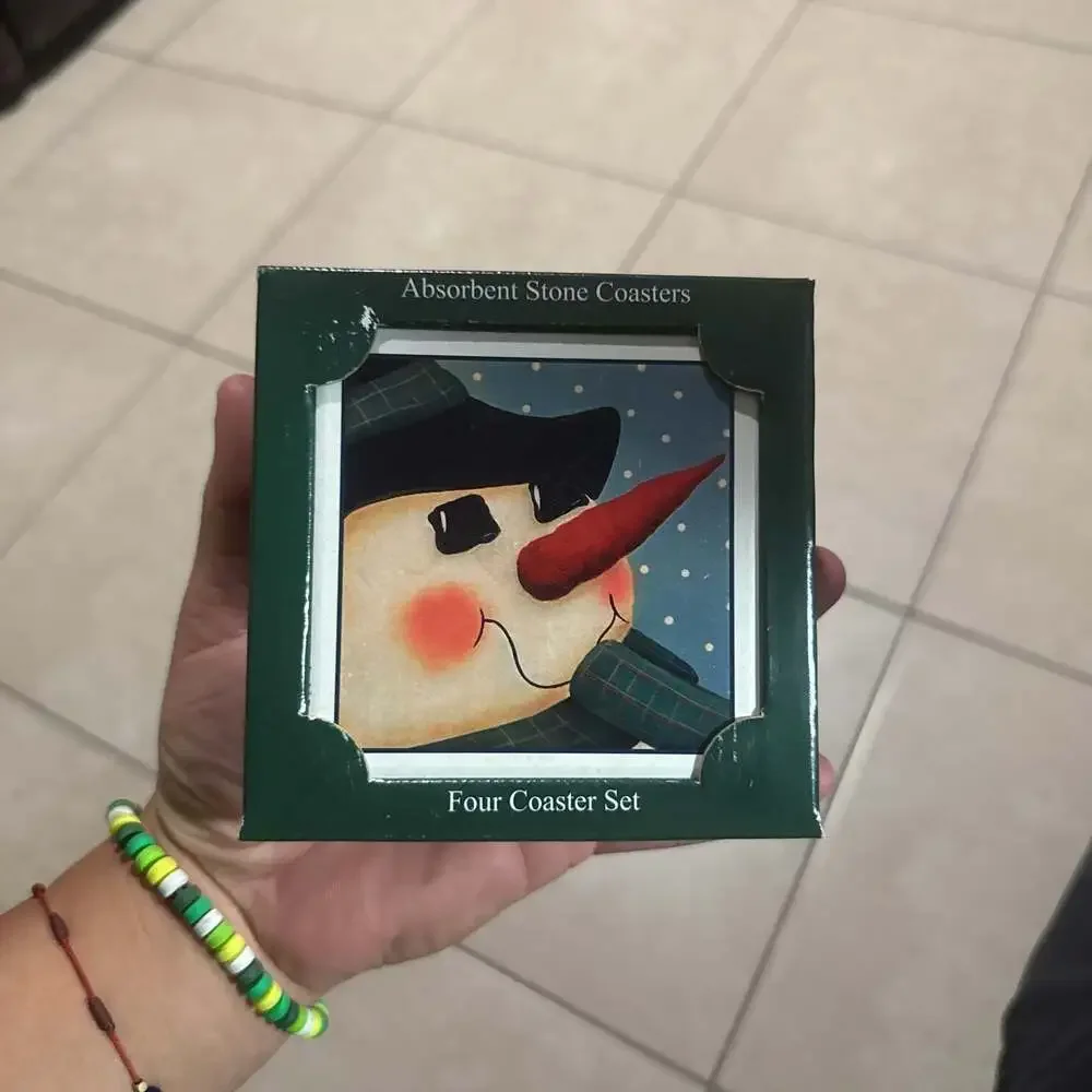 Christmas Snowman Absorbent Stone Coasters - 4 Piece Set